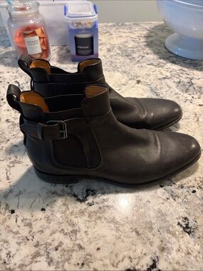Vince Dark Brown Leather Chelsea Boots with Side Buckle
